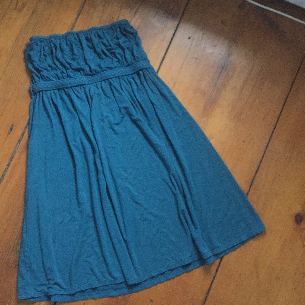 Teal Rouched strapless dress